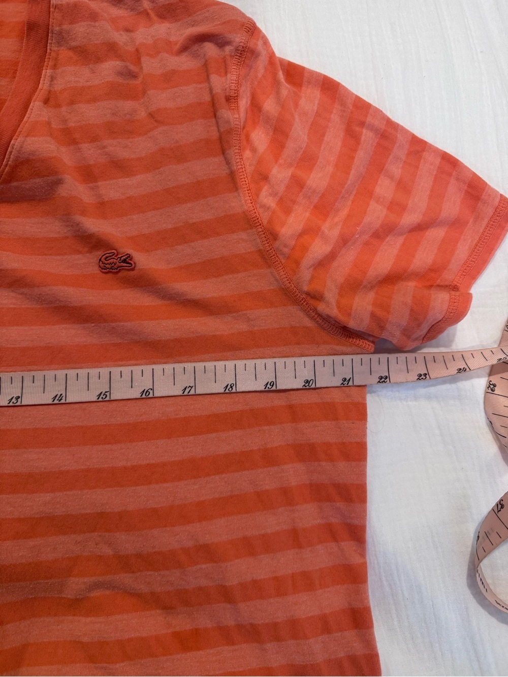Lacoste Men's V-Neck Striped Tee Coral Orange XL 6 - Picture 4 of 6
